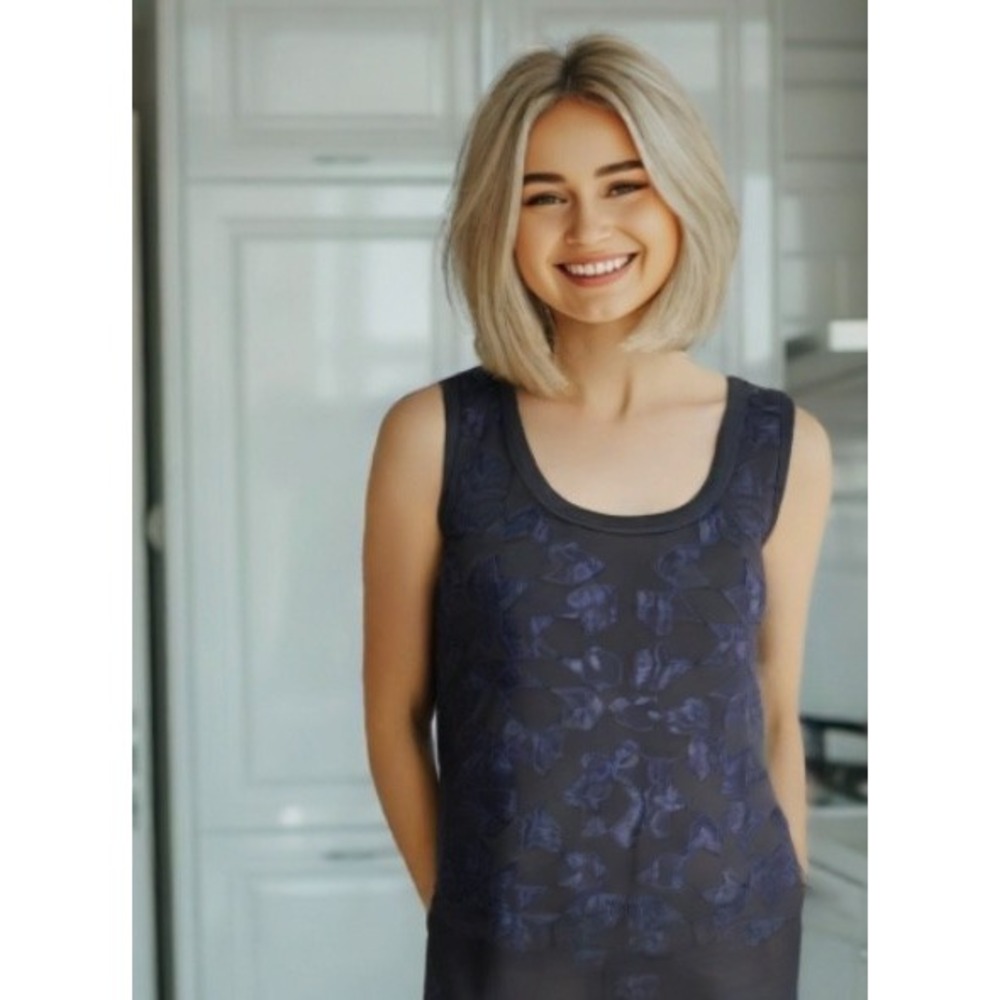 NWT MANOUSH Top Round Neck Sleeveless Embroidery Overlay Cotton Black Size Small